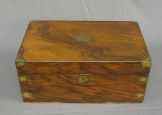 A Victorian figured walnut writing slope with brass banding 16" (no interior)