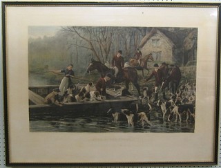 After Thompson, 19th Century coloured hunting print "Home by the Ferry" 18" x 28"