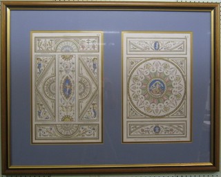 A pair of 18th Century designs for ceilings/panels contained in a gilt frame 17" x 11"