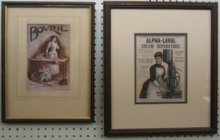 A reproduction Victorian advertising poster for Bovril 7" x 4 1/2" together with 1 other "Alpha-Laval Cream Separators" 7" x 5"