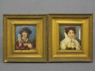 A pair of 19th Century christoleums of girls, 4" x 3" in gilt frames