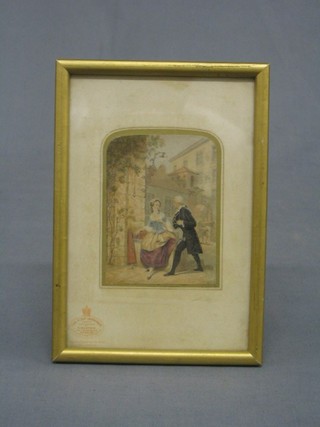 A 19th Century Baxter print "Seated Lady and Gentleman Suitor" 4" x 3"