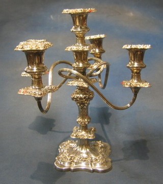 A silver plated Rococo style 5 light candelabrum