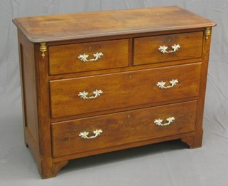 A 19th Century Continental walnut D shaped chest of 2 short and 2 long drawers 40"