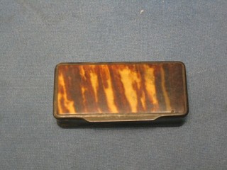 A 19th Century horn and tortoiseshell snuff box with hinged lid 4 1/2"