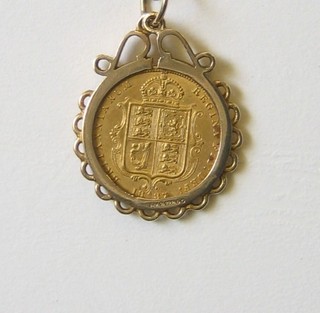 A Victorian 1887 shield back half sovereign in a pendant mount