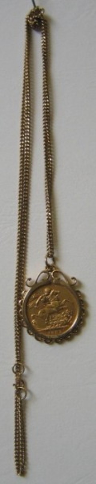 A Victorian 1892 full sovereign mounted as a pendant hung on a fine 9ct gold chain
