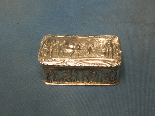 A handsome Continental silver snuff box with hinged lid decorated cattle and figures 3 1/2"