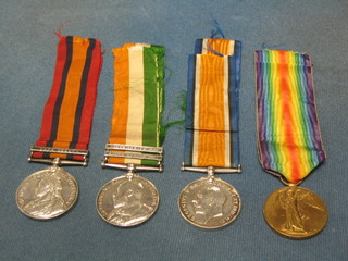 A group of 4 medals to Civilian Surgeon, later Captain R Carswell comprising Queens South Africa  medal 1899 1 bar Cape Colony, Kings South Africa medal 1899-1901, 2 bars 1901 and 1902, British War medal and Victory medal