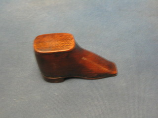 A wooden snuff box in the form of a shoe 4"