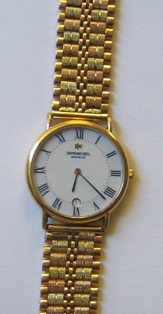 A Raymond Weil wristwatch contained in a gold plated case