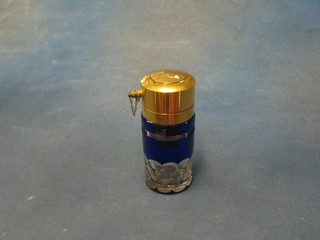 A Baccarat blue overlay glass scent bottle with gilt metal mount, the base marked Vaporisateurs Paris Baccarat, 4"