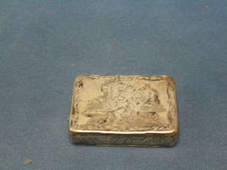 A 19th Century Eastern "silver" snuff box with niello decoration 2 1/2"