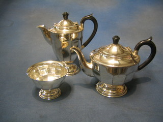 An Art Deco 3 piece silver plated tea service comprising teapot, sugar bowl and hotwater jug
