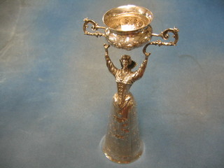 A silver wager cup with English import marks, in the form of a standing lady 10", 11 ozs