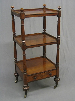 A Victorian mahogany 3 tier whatnot, the base fitted a drawer 21"