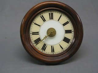 A 19th Century postman's alarm clock movement with later plastic dial and mahogany surround