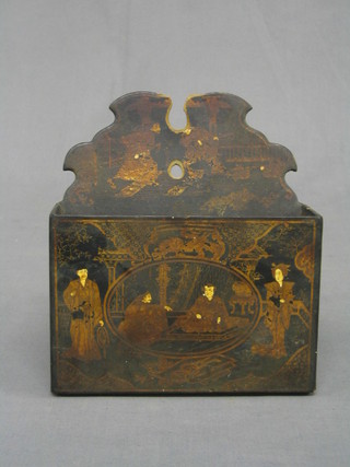 A 19th Century lacquered chinoiserie style wall pocket 7"