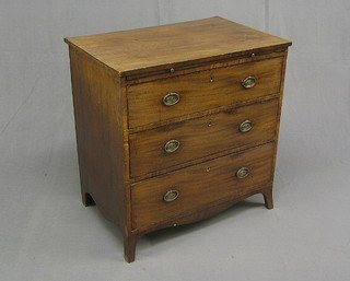 A Georgian mahogany chest  with brushing slide and 3 long drawers, with oval plate drop handles, raised on splayed bracket feet 30"