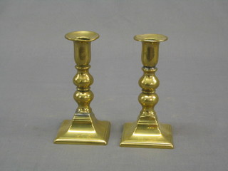 A pair of 19th Century brass candlesticks with ejectors 6" (1 repaired)