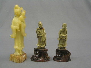 A carved soap stone figure of Quang Lis 11" and 2 other soap stone figures 8"