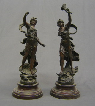 A pair of spelter figures "Classical Ladies" 15" (1f)
