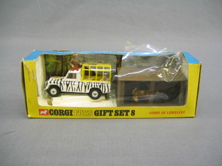 A Corgi gift set 8, Lions of Longleat with Land Rover, figure, lions in pen, boxed (box damaged)