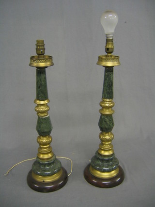 A pair of "malachite" and gilt metal table lamps 20"