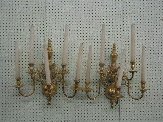 A pair of Dutch style brass 5 light wall brackets (2)