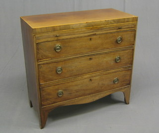 A 19th Century bleached mahogany chest with satinwood and ebony stringing, fitted a brushing slide above 3 long drawers, raised on bracket feet 36"
