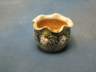A miniature Royal Doulton green salt glazed jardiniere, the base marked Royal Doulton and impressed X5404 4", together with a small Doulton jug 3" (chip)