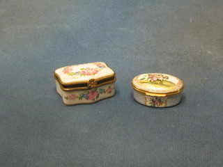 A 20th Century Limoges porcelain pill box 3" and a Halcyon days pill box 2"