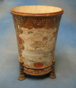 A fine quality 19th Century Oriental Kutani style porcelain vase of waisted form, raised on 4 bamboo supports, the base with 9 character mark, 12"