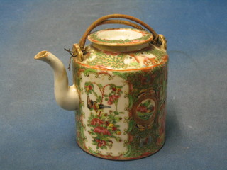 A 19th Century Canton famille rose porcelain teapot of cylindrical form 6"