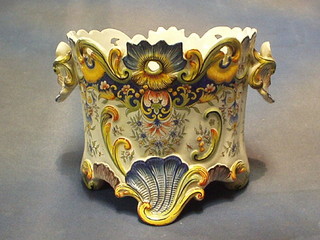 A 19th Century Desvres twin handled jardiniere with panel and floral decoration 8"