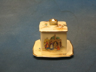 A Royal Winton square pottery preserve dish and cover and matching stand 3"