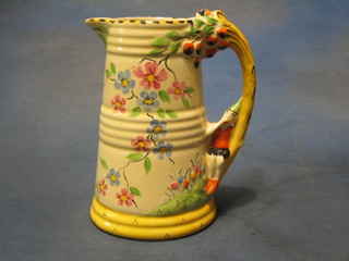 A 1930's  pottery vase/jug  with floral and banded decoration, 8"