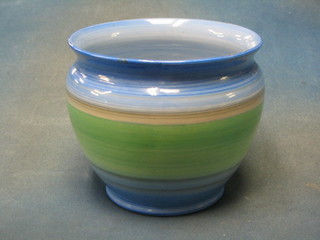A Shelley blue and green glazed pottery jardiniere, the base with Shelley rubber stamp mark 7"