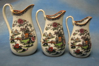 3 Victorian pottery graduated jugs