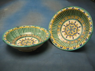 A pair of Ismic style circular pottery bowls (chipped and cracked) 14"