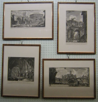 A set of 4 18th Century style monochrome prints "Buildings" 8" x 17"