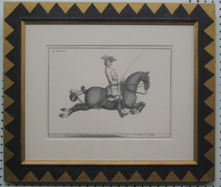 An 18th Century style French monochrome print "Mounted Gentleman L E Pegase" 8" x 11"