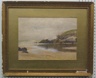 Rose E Salton, watercolour "Coastal Scene with Rocky Cove" signed and dated 1891 10" x 14"