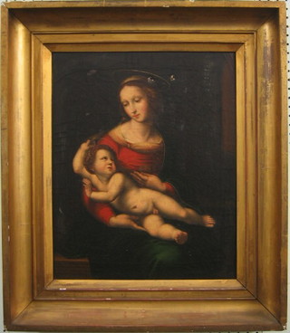 An Old Master oil painting on canvas "Seated Madonna and Naked Christ" 18" x 14"