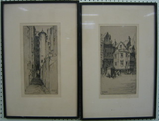 A pair of etchings "Edinburgh Scenes - Advocates Close and John Knox's House"