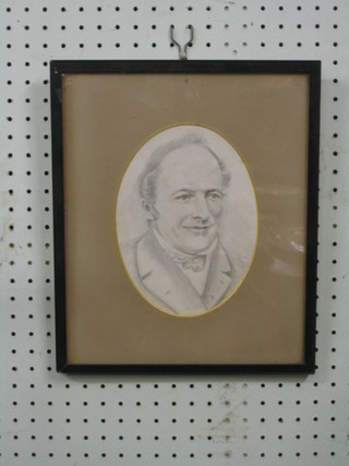 A 19th Century pencil drawing, head and shoulders portrait of a gentleman 8" oval