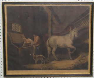An 18th Century coloured print after Moorland, engraved by Smith "The Corn Bin" 16" x 20" in a Hogarth frame