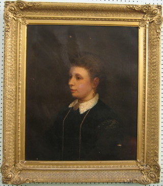 A 19th Century oil painting on canvas "Head and Shoulders Portrait of a Seated Lady" in a gilt frame 23" x 19"