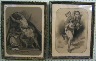 Beaisse, a pair of 19th Century French pencil sketches  "Figures, Traveller and 1 other" 21" x 15"