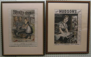 A 19th Century reproduction coloured poster for Brookes Soap and 1 other for "Hudson's Soap" 14" x 11"